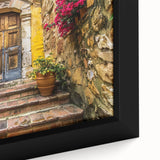 Extra large black wall art featuring a close-up of a textured, colorful door design on framed canvas.