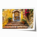 Floral art featuring an ornate door design in muted earth tones on a rolled print.