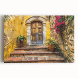 Black and white photo of an ornate door on stretched canvas, ideal for kitchen wall art.