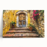 Black and white photo of an ornate door on stretched canvas, ideal for kitchen wall art or bedroom decor.