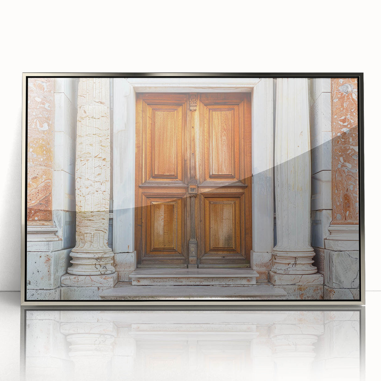Art deco poster featuring a detailed silver door design on framed acrylic, suitable for modern art wall decor.