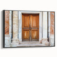 Black and white vintage poster art of a classical door design on framed canvas, suitable for bedroom wall decor.