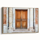 Framed canvas featuring a vintage poster of a colorful landscape painting with dominant black and gold tones.