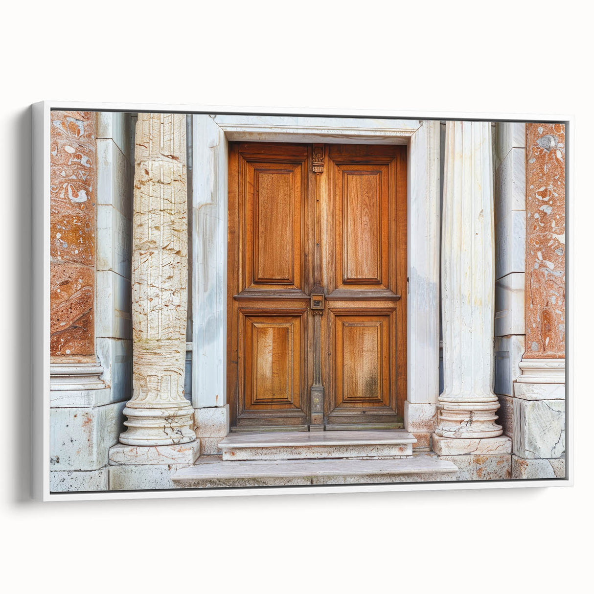Framed canvas featuring a vintage poster of a black and white landscape painting, ideal for bedroom wall art.