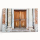 Black and white photo of an ornate door, printed on stretched canvas, suitable as kitchen wall art or for bedroom ambiance.