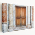 Large art on stretched canvas featuring a detailed architectural door design in neutral tones, ideal for kitchen wall art.