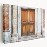 Large art on stretched canvas featuring a detailed architectural door design in neutral tones, ideal for kitchen wall art.