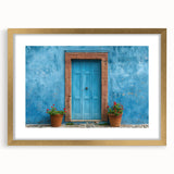 Textured abstract art print featuring a gold-framed door design in muted earth tones, ideal for bedroom art.