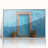 Large art print of a mid-century modernist door design in muted gray tones, framed acrylic, ideal for modern art wall decor.