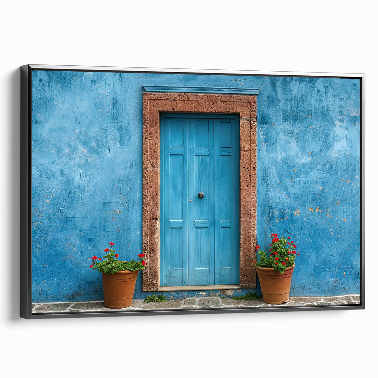 Black and white photo of a vintage door on framed canvas, ideal for bedroom wall decor.