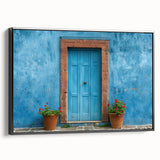 Black and white photo of a vintage door on framed canvas, ideal for bedroom wall decor.