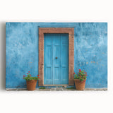 Black and white photo of an ornate door on stretched canvas, ideal for kitchen wall art.