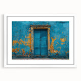 Extra large abstract art print featuring a textured door design in muted gray tones on a white framed canvas.