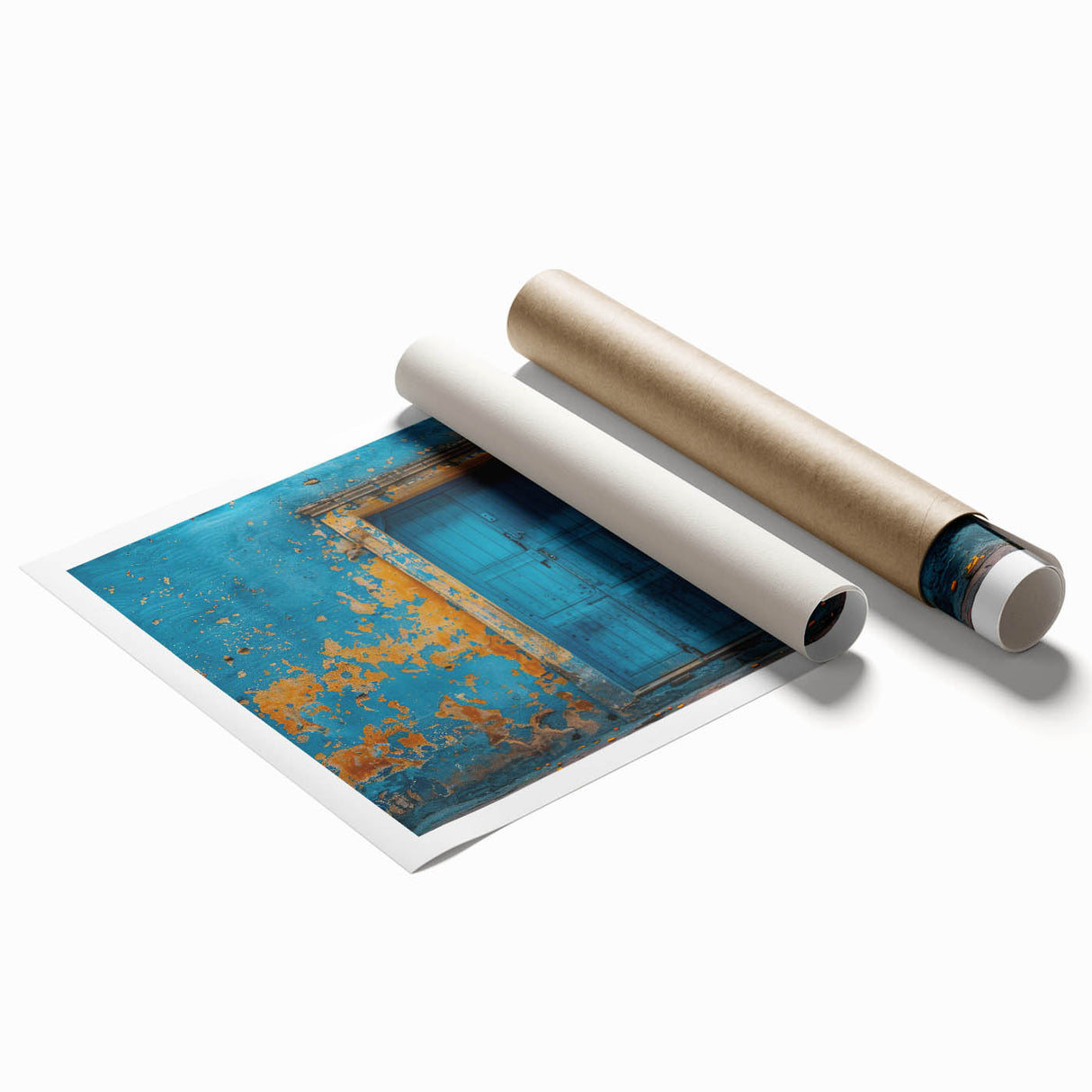 Extra large rolled print featuring a detailed floral design on a door, in muted earth tones.