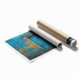 Extra large rolled print featuring a detailed floral design on a door, in muted earth tones.