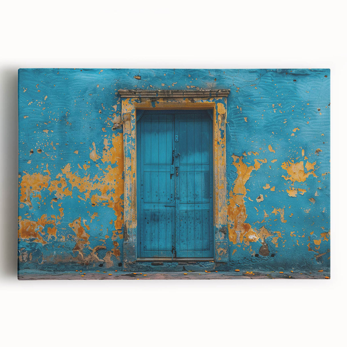 Black and white photo of an ornate door on stretched canvas, ideal for kitchen wall art.