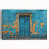 Black and white photo of an ornate door on stretched canvas, ideal for kitchen wall art.