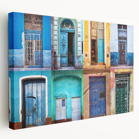 Large stretched canvas of a detailed door design in neutral tones, suitable as kitchen wall art.