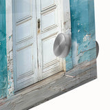 Large abstract wall art in mid-century modernist style, featuring geometric shapes in muted tones on acrylic glass.