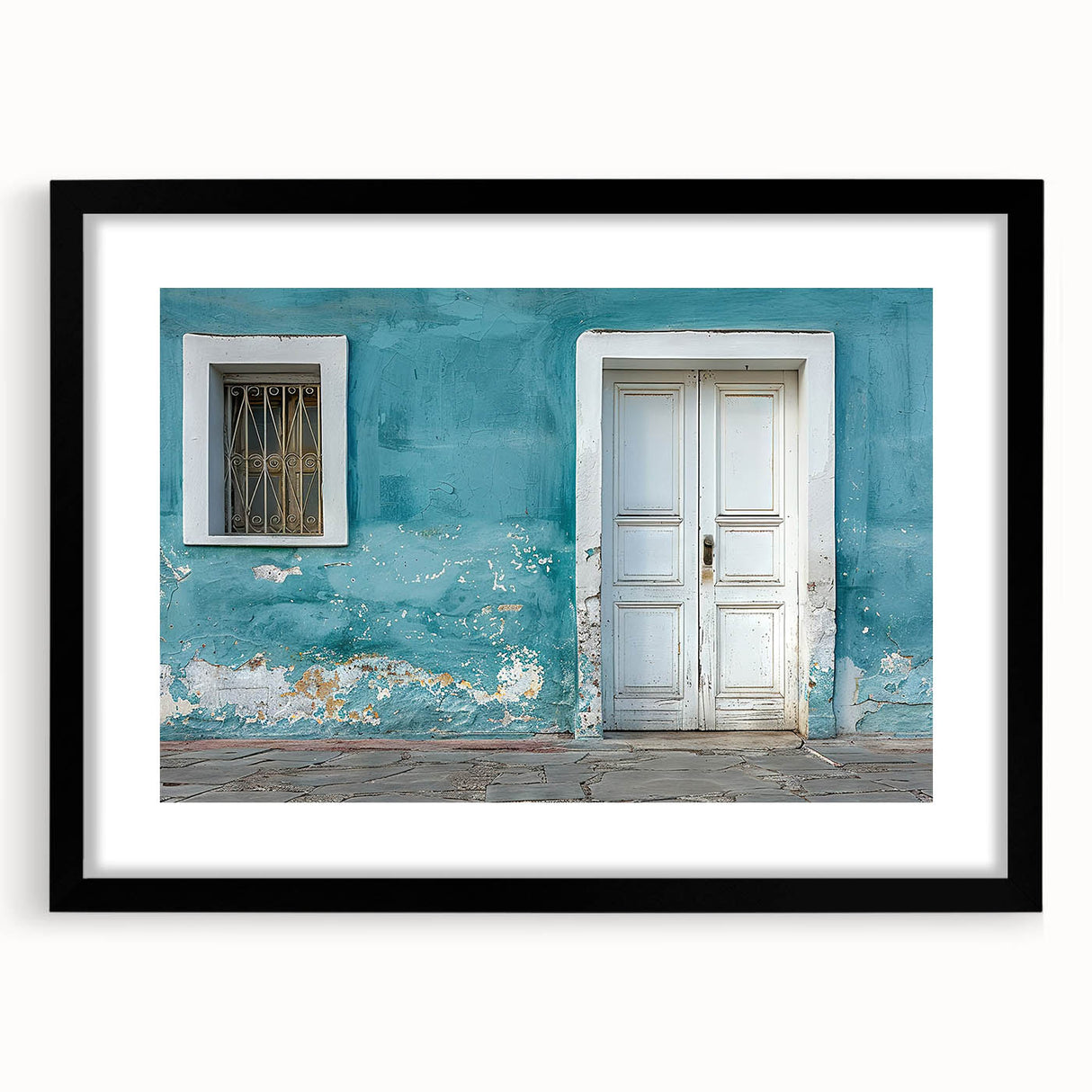 Extra large abstract art print featuring textured patterns in muted earth tones, framed in black.