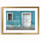 Textured abstract art print featuring a gold-framed doorway design in earth tones, ideal for bedroom wall decor.