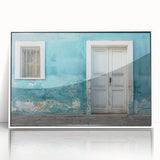 Large abstract wall art featuring mid-century modernist designs in muted earth tones, framed in white acrylic.