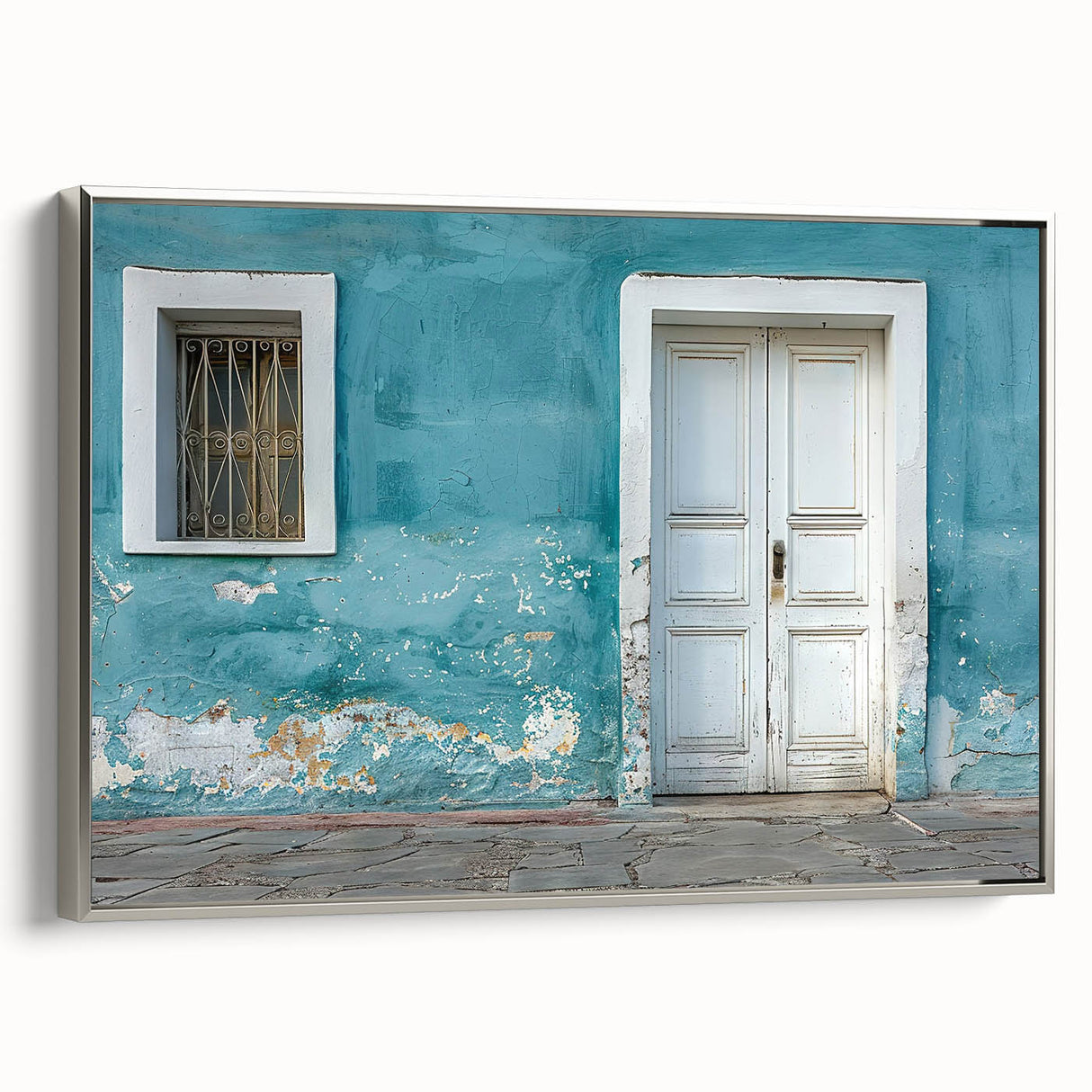 Extra large framed canvas featuring a textured black door design with colorful accents, ideal for living room decor.