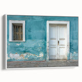 Black and white vintage poster art of a detailed door design on a framed canvas, ideal for bedroom wall decor.