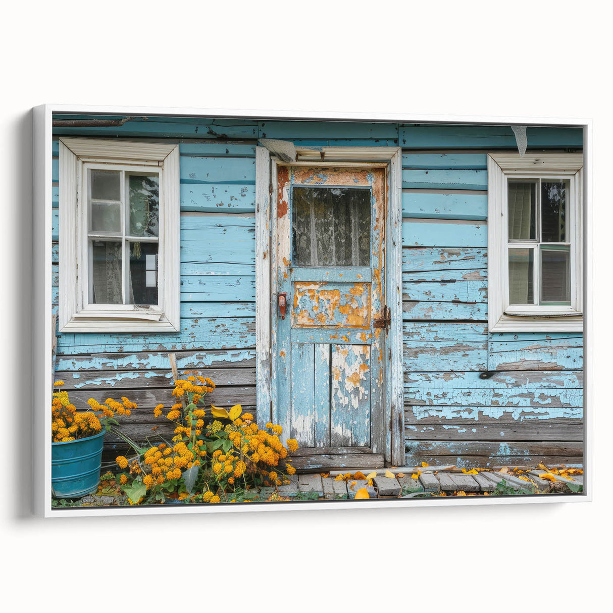 Framed canvas of a vintage black and white door design, ideal for bedroom wall art.