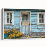 Framed canvas of a vintage black and white door design, ideal for bedroom wall art.