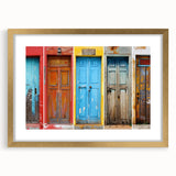 Textured abstract art print featuring a close-up view of an ornate door design in gold and brown tones.
