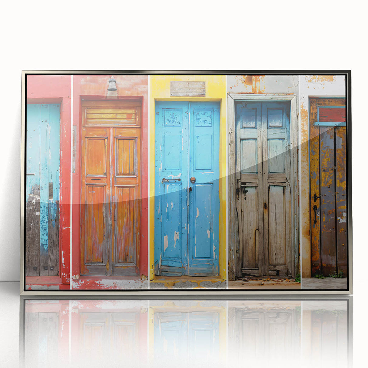 Art deco style door design in silver and black tones on a framed acrylic, ideal for modern art wall decor in nurseries.