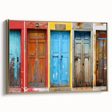 Vintage poster art of a grand architecture door, framed canvas in gold, ideal for living room decor.