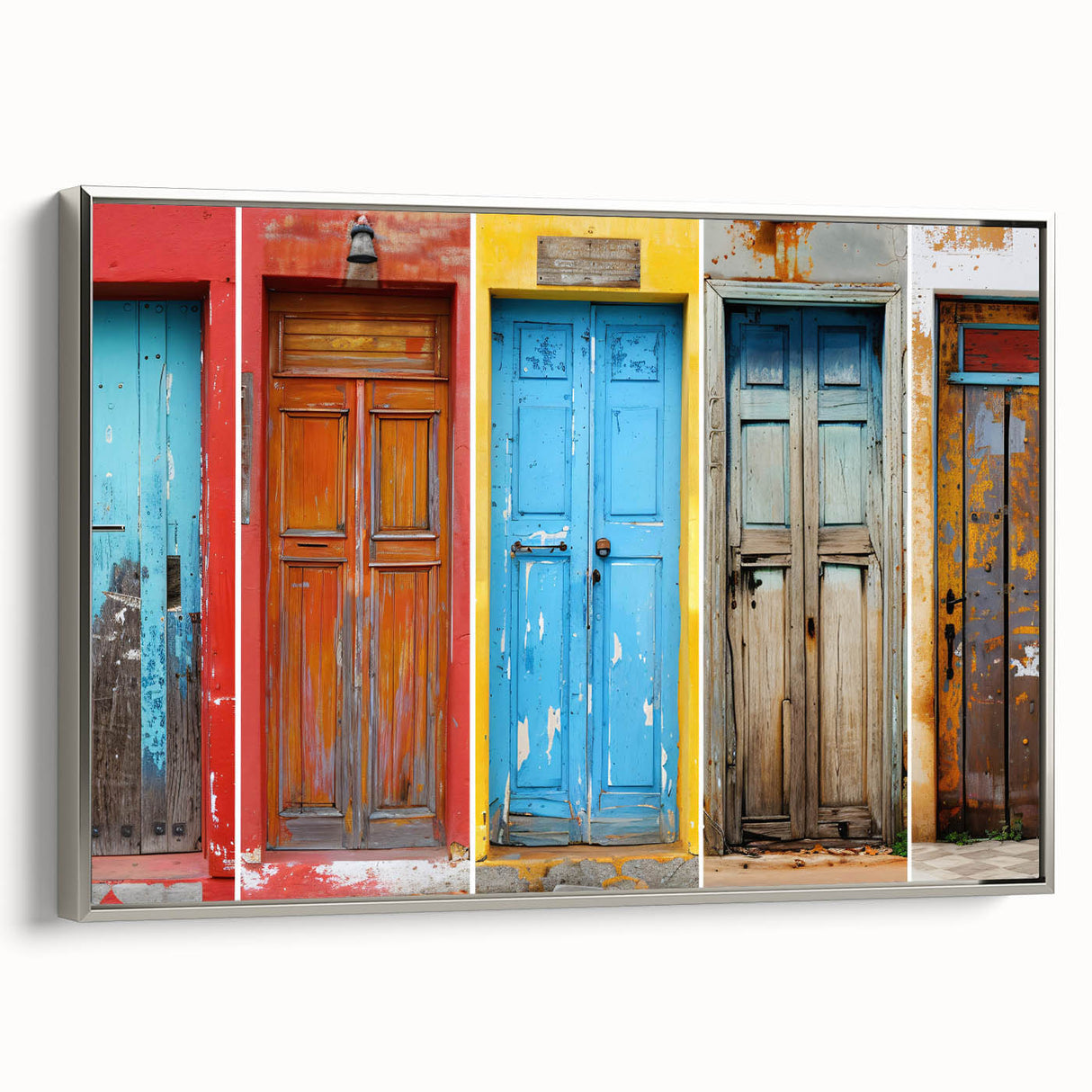 Framed canvas featuring a vintage poster of an architectural door design in black, ideal for bedroom wall decor.