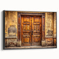 Black and white framed canvas featuring a vintage poster art style of a detailed architectural door design.