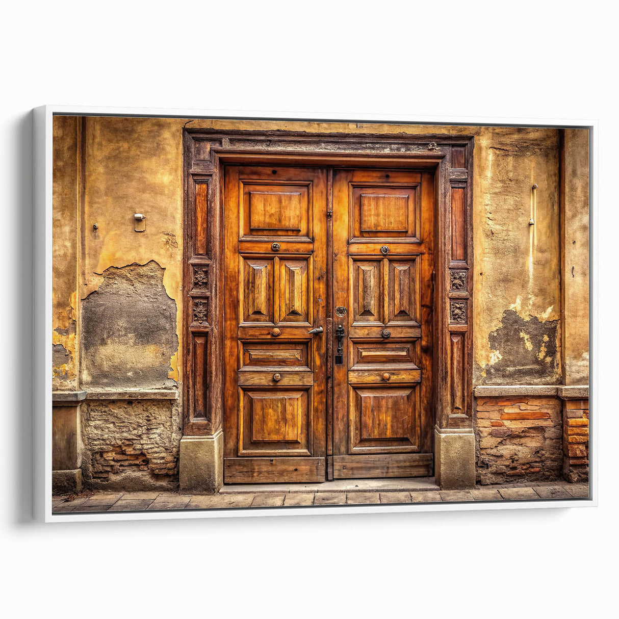 Framed canvas featuring a vintage poster of a black and white landscape painting, suitable for bedroom wall art.