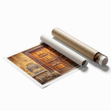 Extra large rolled print featuring a detailed floral design on a door, in soft pastel tones.