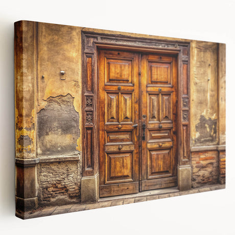 Side view of a large stretched canvas featuring a detailed door design in neutral tones, ideal for kitchen wall art.