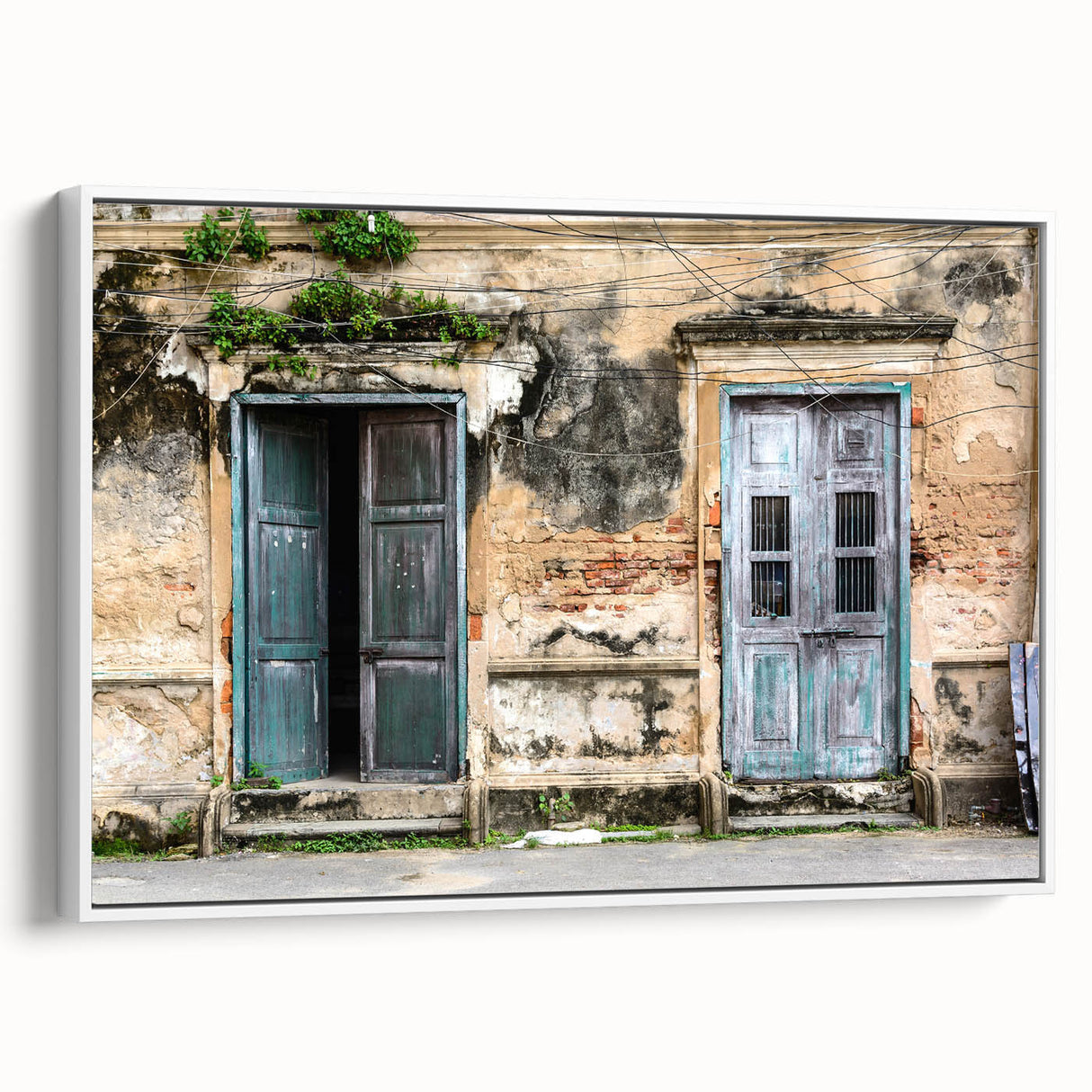Framed canvas depicting a monochrome vintage poster art of a landscape, ideal for bedroom wall art.