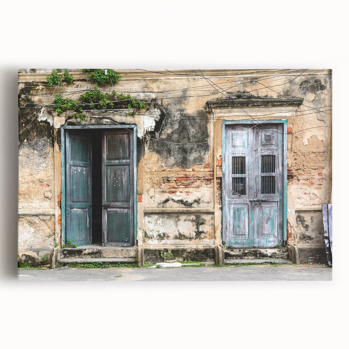 Large black and white photo of an ornate door on stretched canvas, ideal for kitchen wall art.