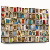 Large abstract wall art on acrylic glass depicting a modern architectural door design in monochrome tones.