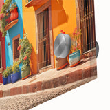 Large abstract wall art in mid-century modernist style, featuring geometric shapes in muted earth tones on acrylic glass.