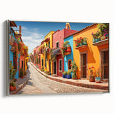 Extra large framed canvas featuring a vintage poster of a colorful, detailed architectural door design.