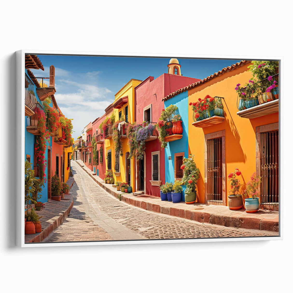 Framed canvas featuring a black and white vintage poster of a landscape, ideal for bedroom wall art.