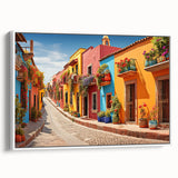 Framed canvas featuring a black and white vintage poster of a landscape, ideal for bedroom wall art.