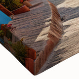 Black and white photo of an ornate door on stretched canvas, ideal for bedroom wall art.