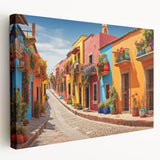 Side view of a large stretched canvas featuring a detailed architectural door design in neutral tones.