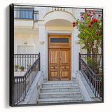 Black and white framed canvas featuring a vintage poster art style door design, suitable for bedroom wall decor.