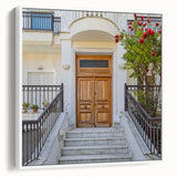 Black and white vintage poster art of a landscape on framed canvas, ideal for bedroom wall decor.