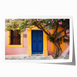 Extra large rolled print featuring a floral design on a door, in muted earth tones.